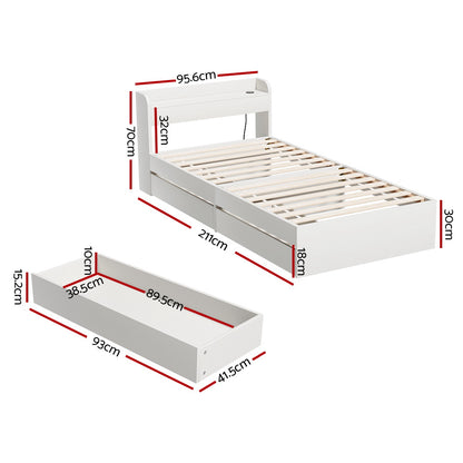 Bed Frame Single Size with Charging Ports and 2 Drawers AURA