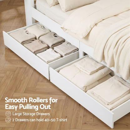 Artiss Queen Bed Frame with Storage Drawers White Platform Bedframe with Bookcase Headboard Charging Station Led Light