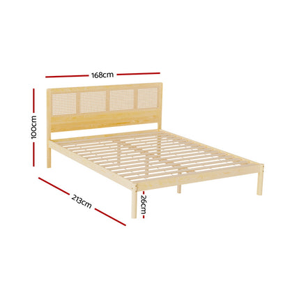 RITA Bed Frame Queen Size Rattan Wooden