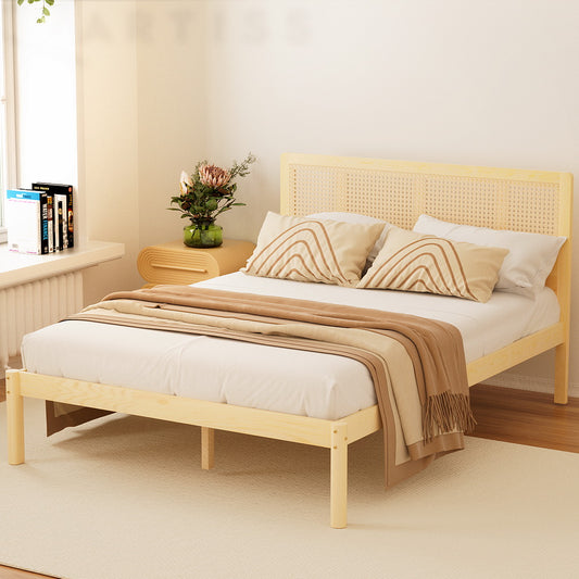 RITA Bed Frame Queen Size Rattan Wooden