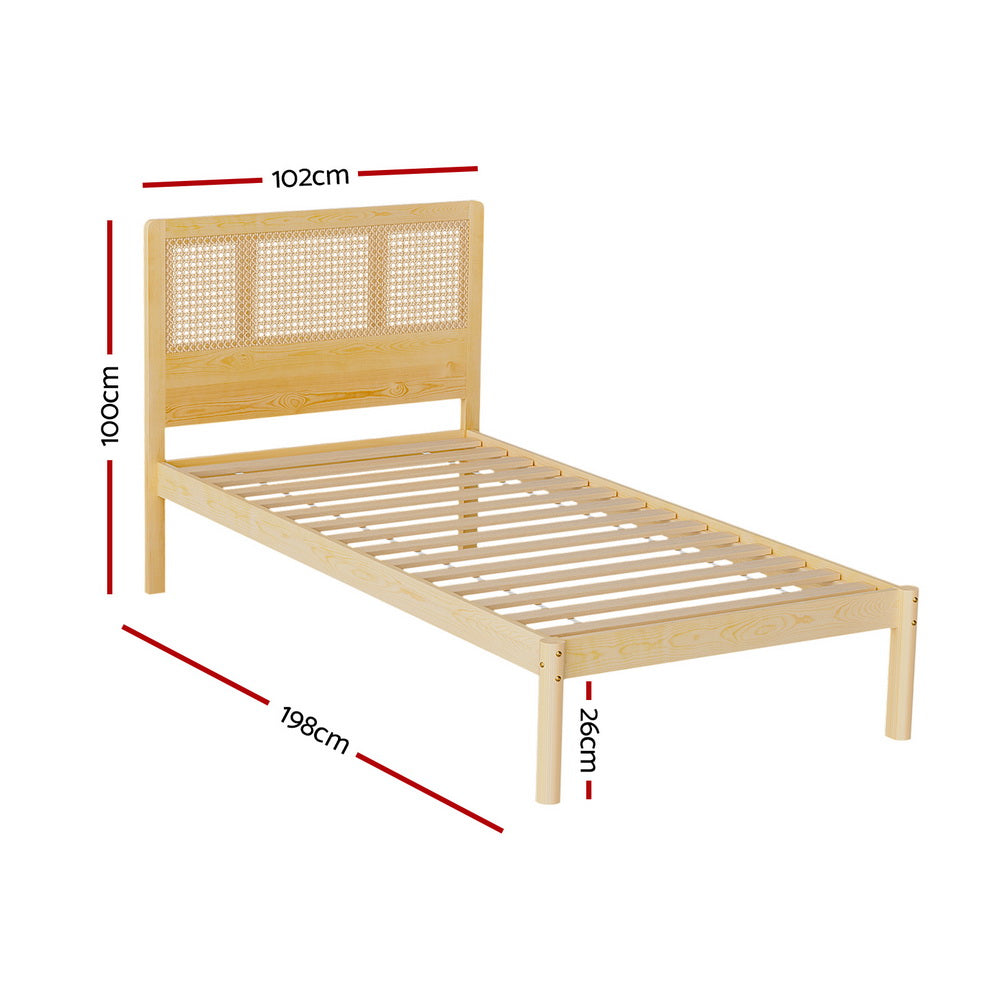 RITA Bed Frame Single Size Rattan Wooden