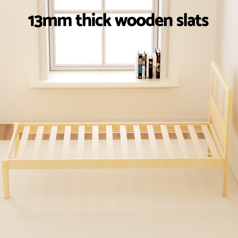 RITA Bed Frame Single Size Rattan Wooden