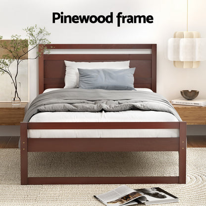 WITTON Bed Frame King Single Size Wooden Walnut