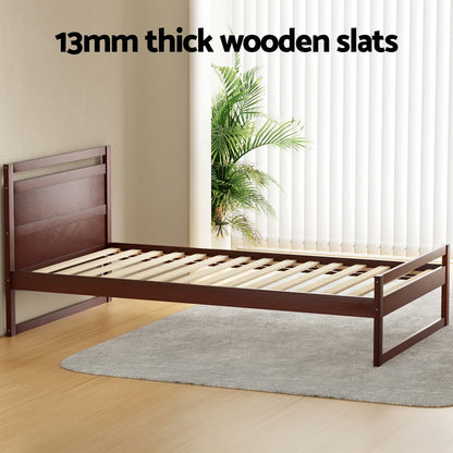 WITTON Bed Frame King Single Size Wooden Walnut