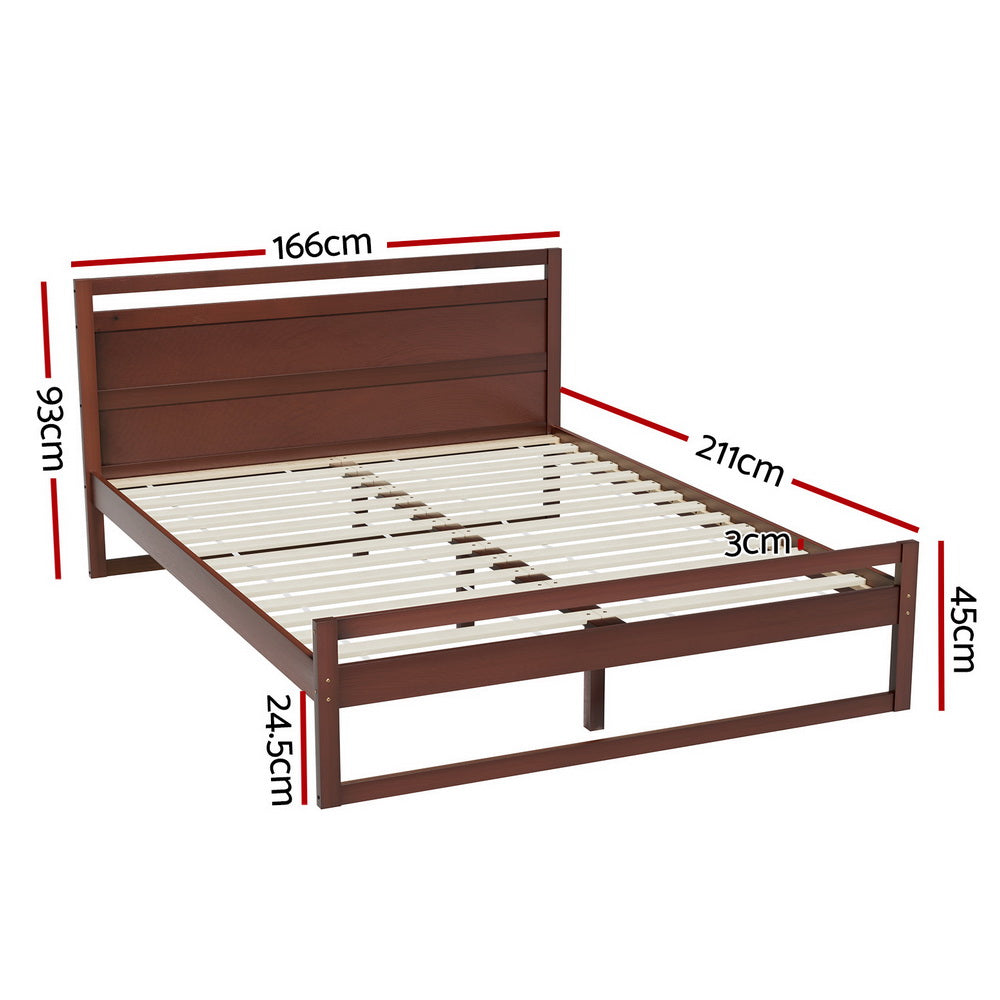 WITTON Bed Frame Queen Size Wooden Walnut