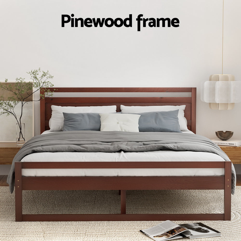 WITTON Bed Frame Queen Size Wooden Walnut