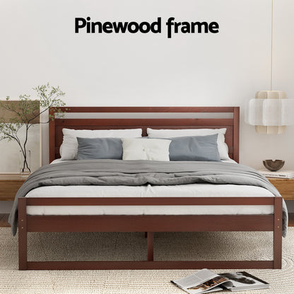 WITTON Bed Frame Queen Size Wooden Walnut