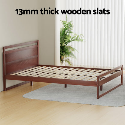 WITTON Bed Frame Queen Size Wooden Walnut