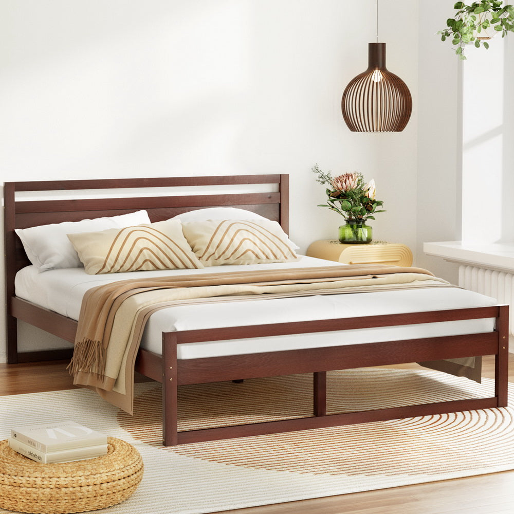 WITTON Bed Frame Queen Size Wooden Walnut