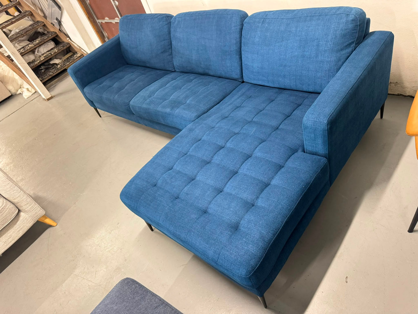 Navy Blue L-Shape Sofa | Modern Design | Pre-Owned | Steam Cleaned