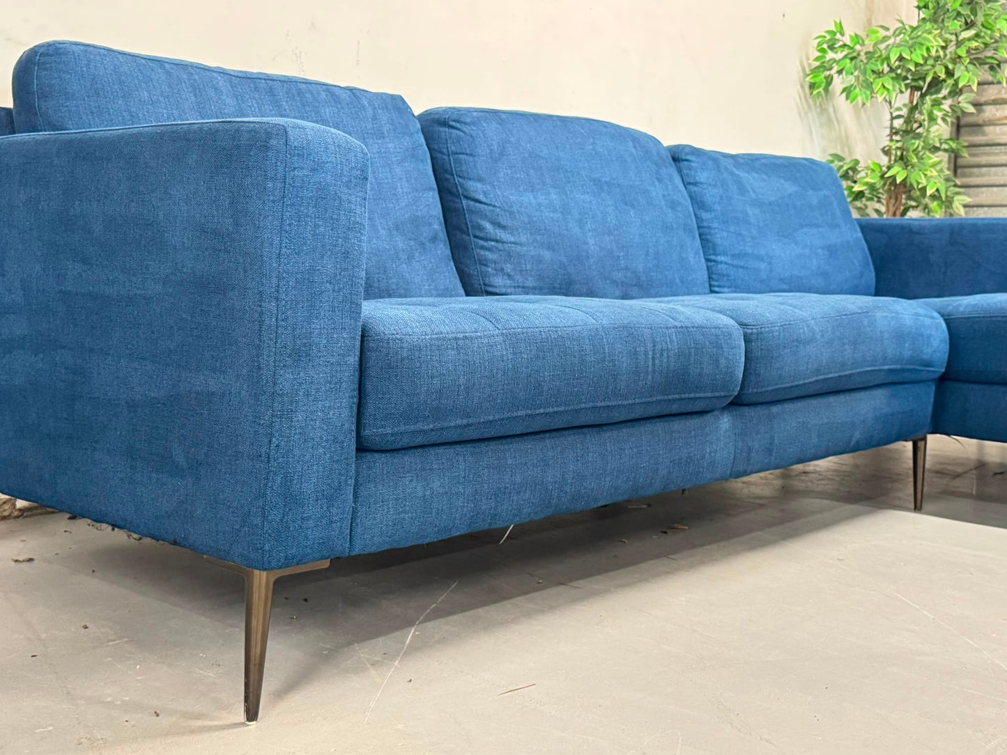 Navy Blue L-Shape Sofa | Modern Design | Pre-Owned | Steam Cleaned