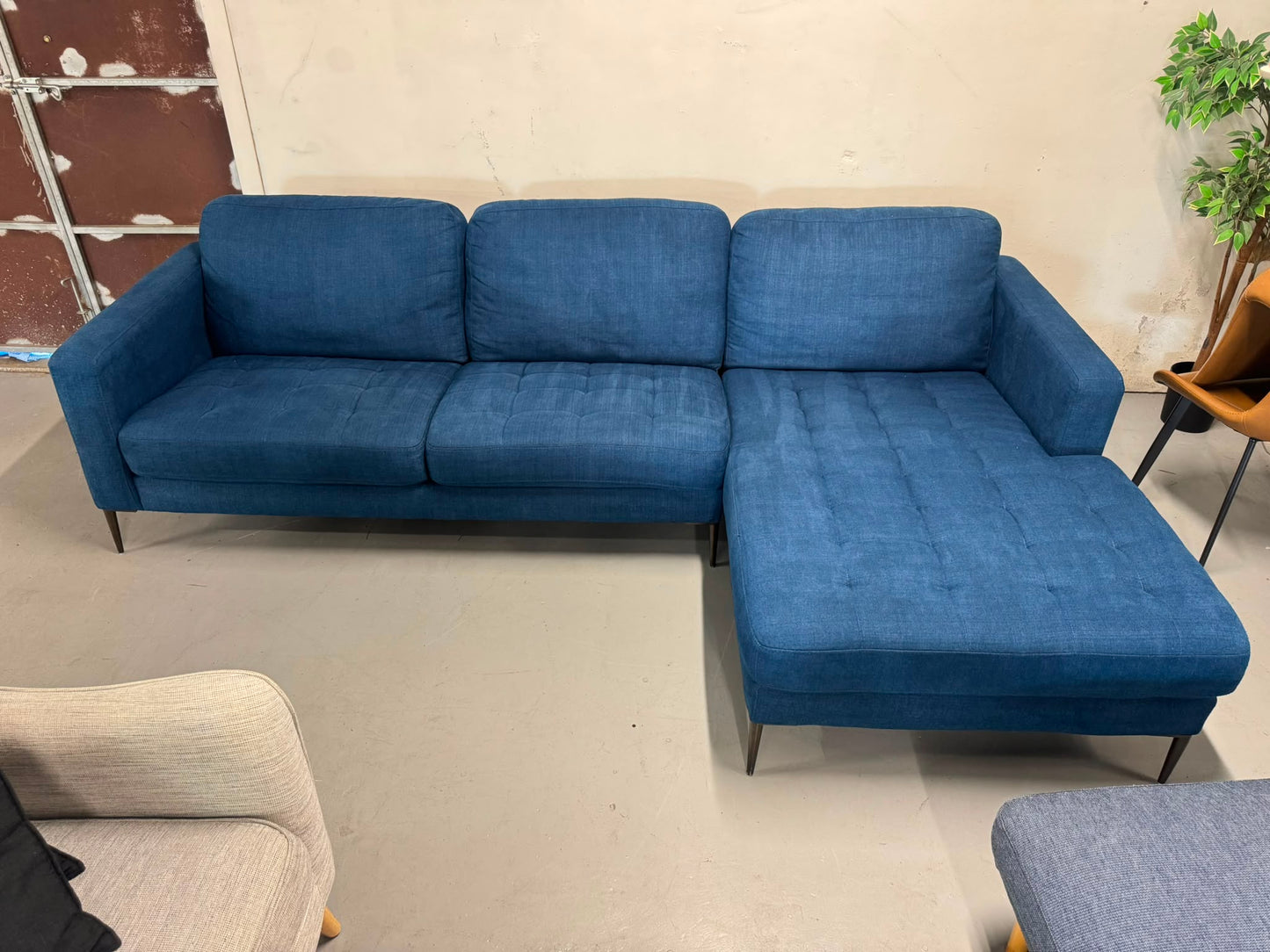 Navy Blue L-Shape Sofa | Modern Design | Pre-Owned | Steam Cleaned