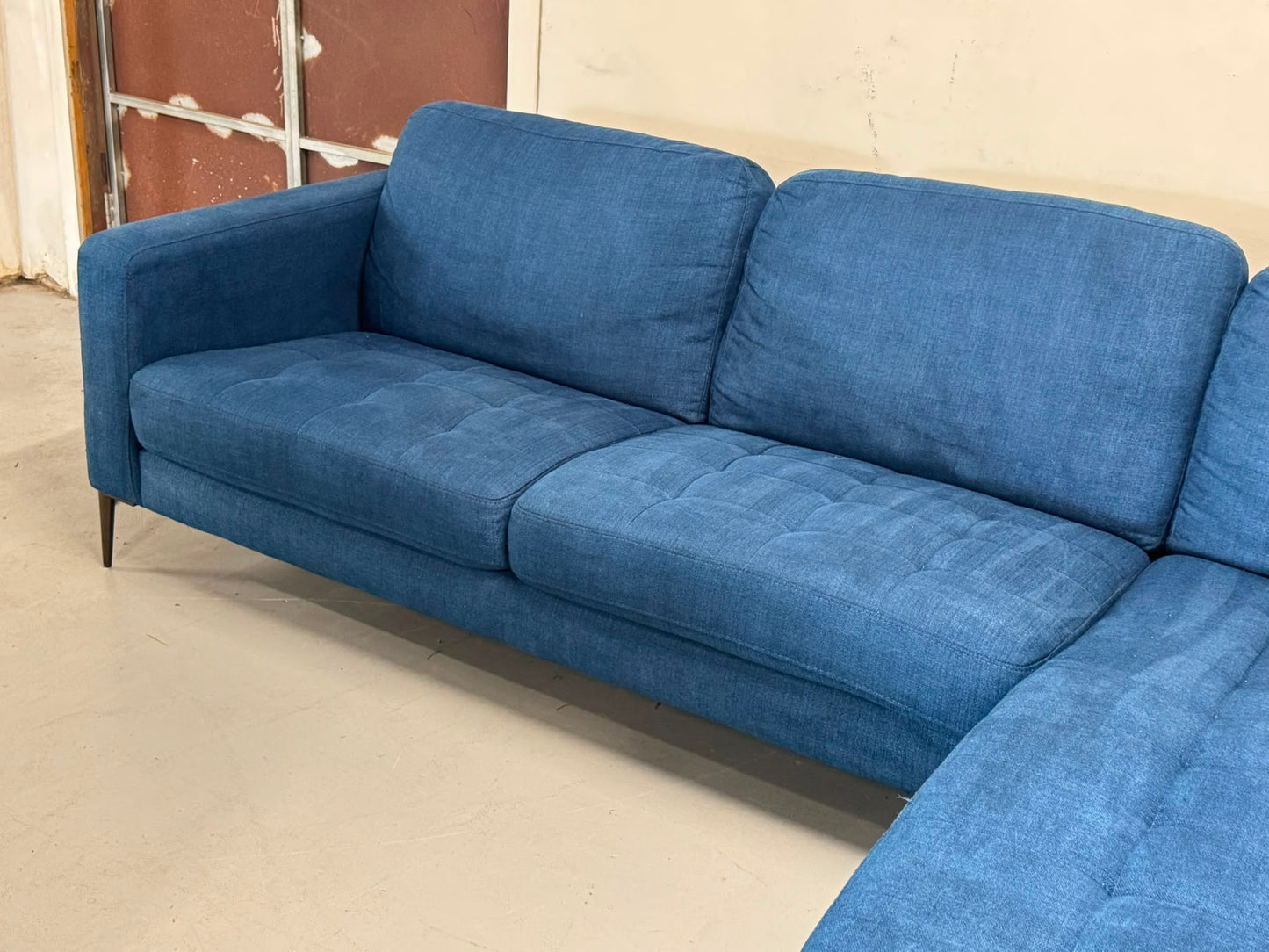 Navy Blue L-Shape Sofa | Modern Design | Pre-Owned | Steam Cleaned