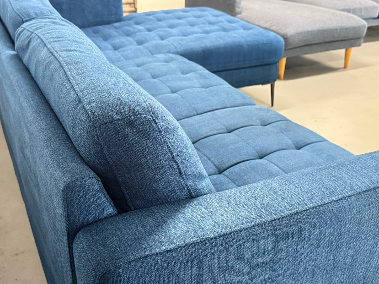 Navy Blue L-Shape Sofa | Modern Design | Pre-Owned | Steam Cleaned