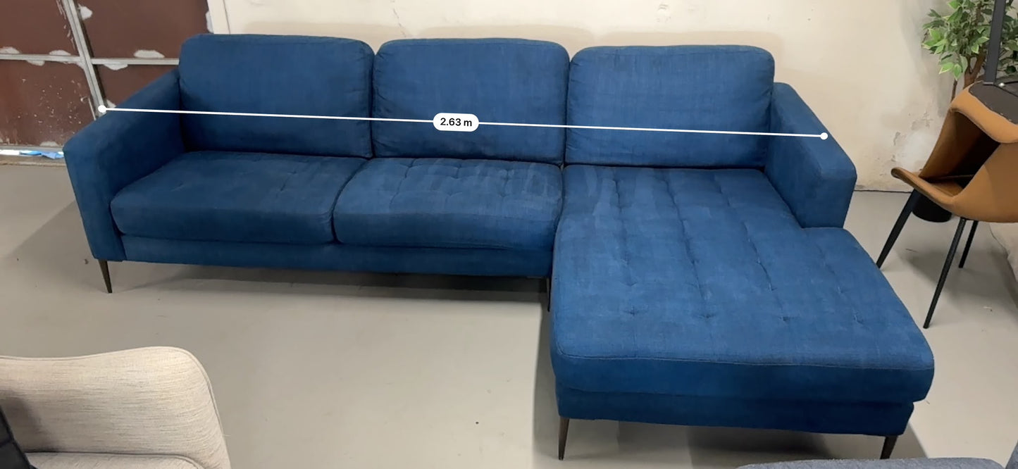 Navy Blue L-Shape Sofa | Modern Design | Pre-Owned | Steam Cleaned
