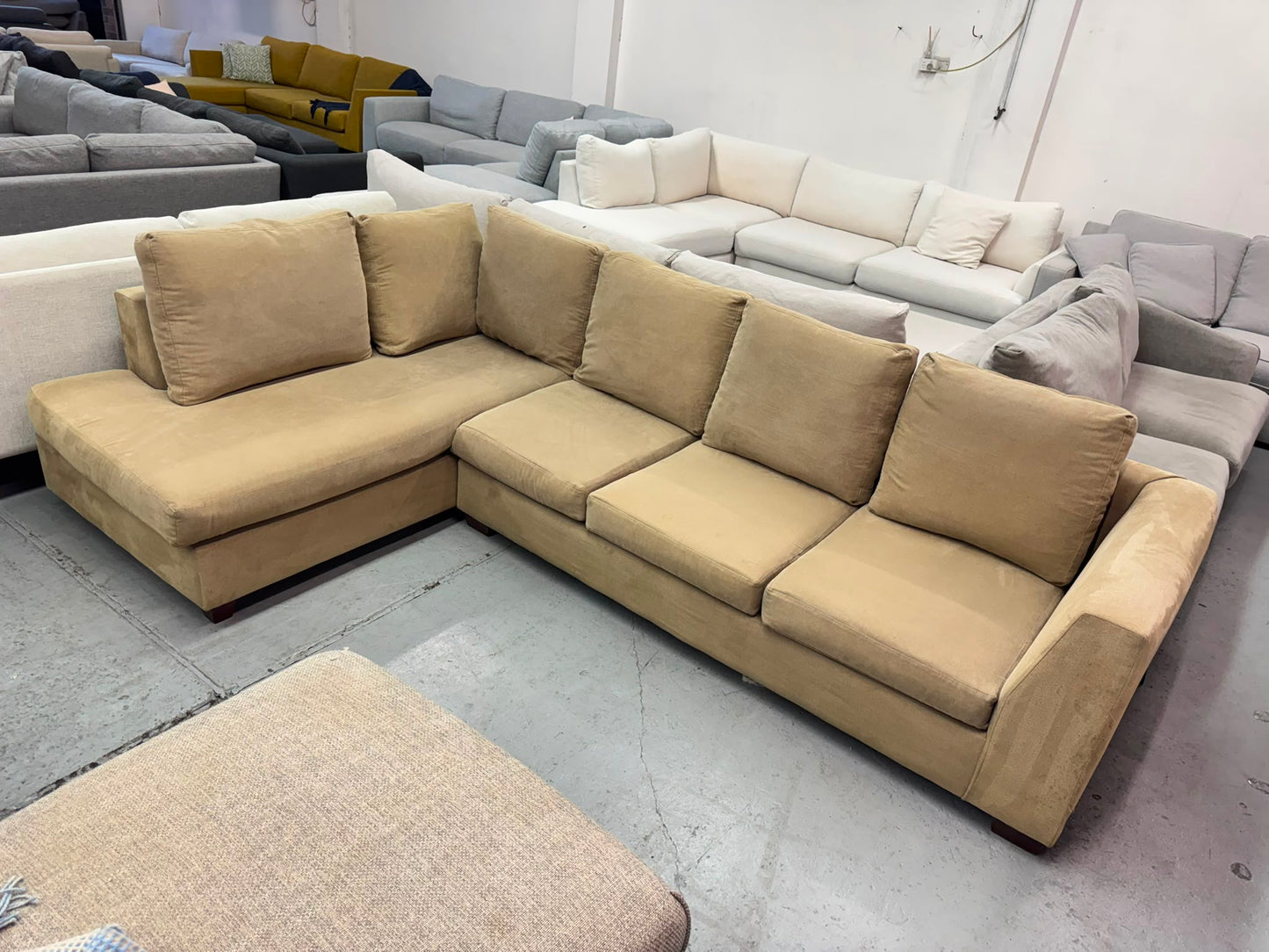 Mocha L-Shape Lounge – Spacious L-Shape | Pre-Owned | Steam Cleaned | Sydney-Wide Delivery