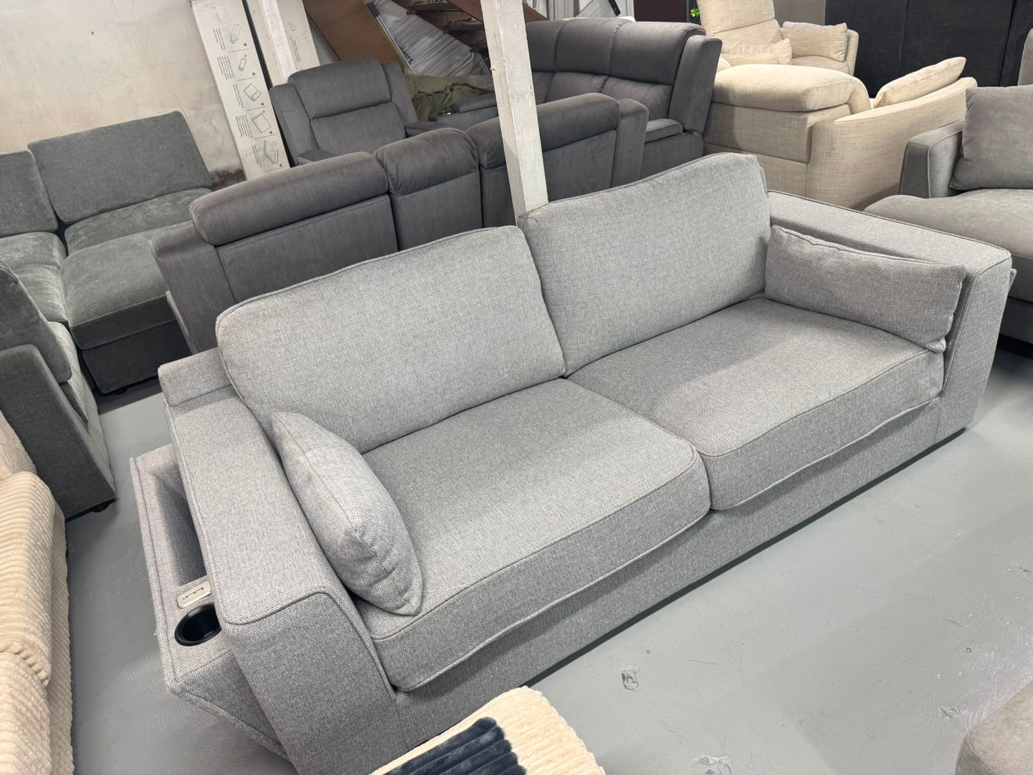 Harvey Norman Light Grey 2.5 Seater Sofa with Side Storage | Brand New | Sydney Wide Delivery