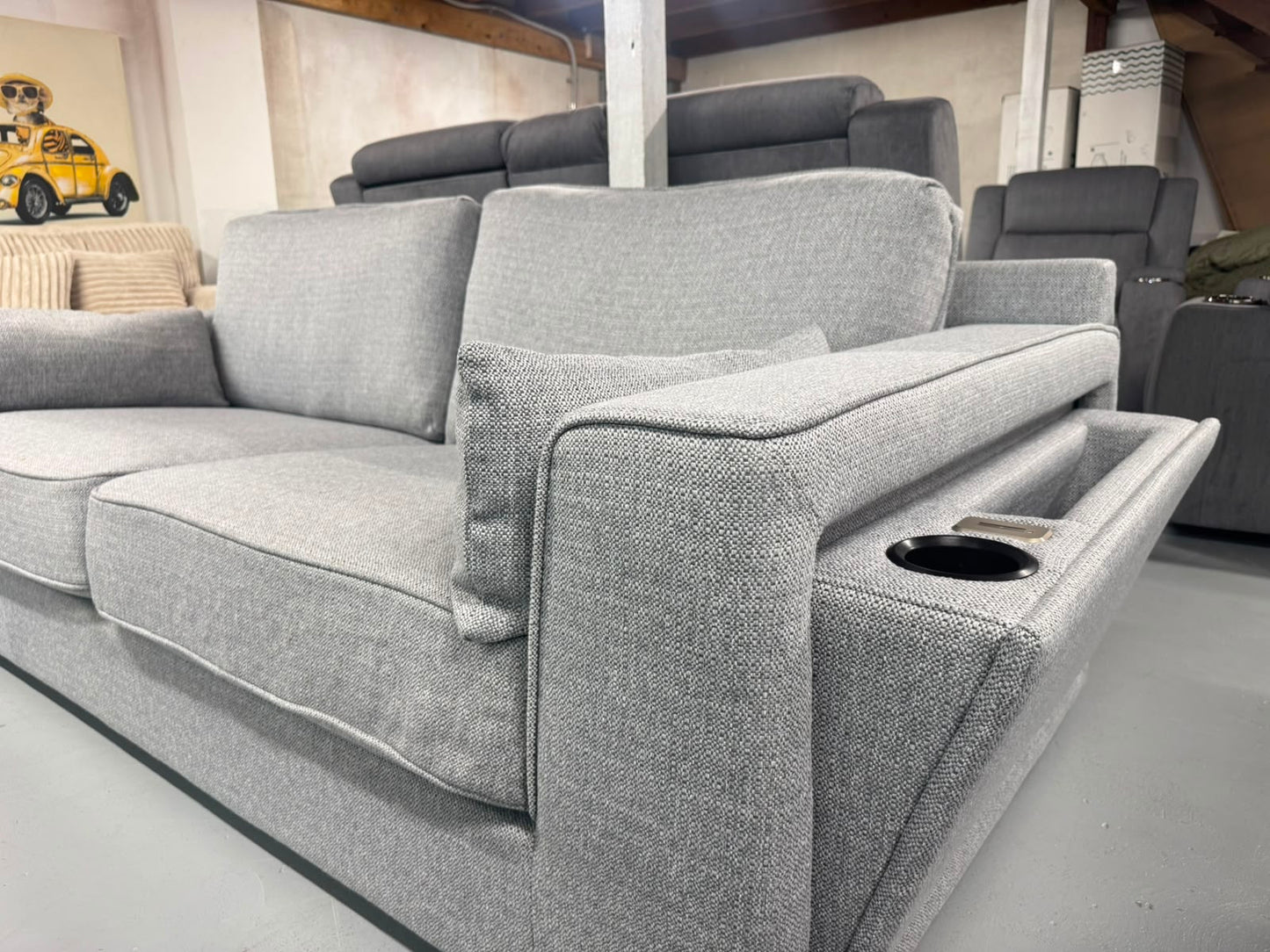 Harvey Norman Light Grey 2.5 Seater Sofa with Side Storage | Brand New | Sydney Wide Delivery