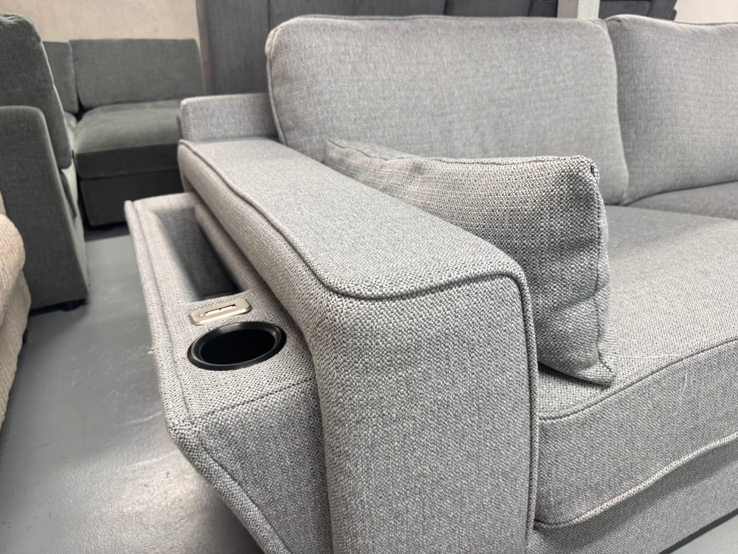 Harvey Norman Light Grey 2.5 Seater Sofa with Side Storage | Brand New | Sydney Wide Delivery