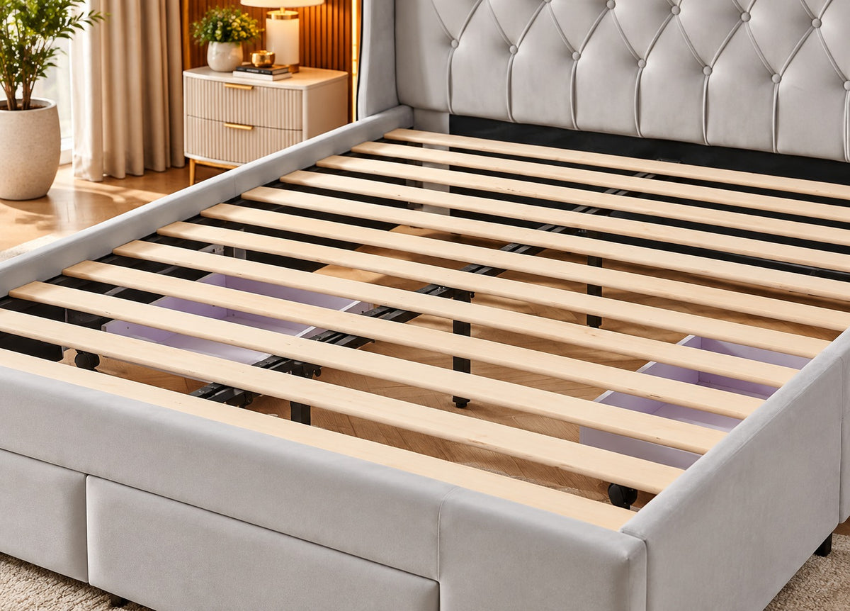 Brand New RIO Tufted Grey Bed Frame | 4 Drawers | Queen Size | Sydney Wide Delivery