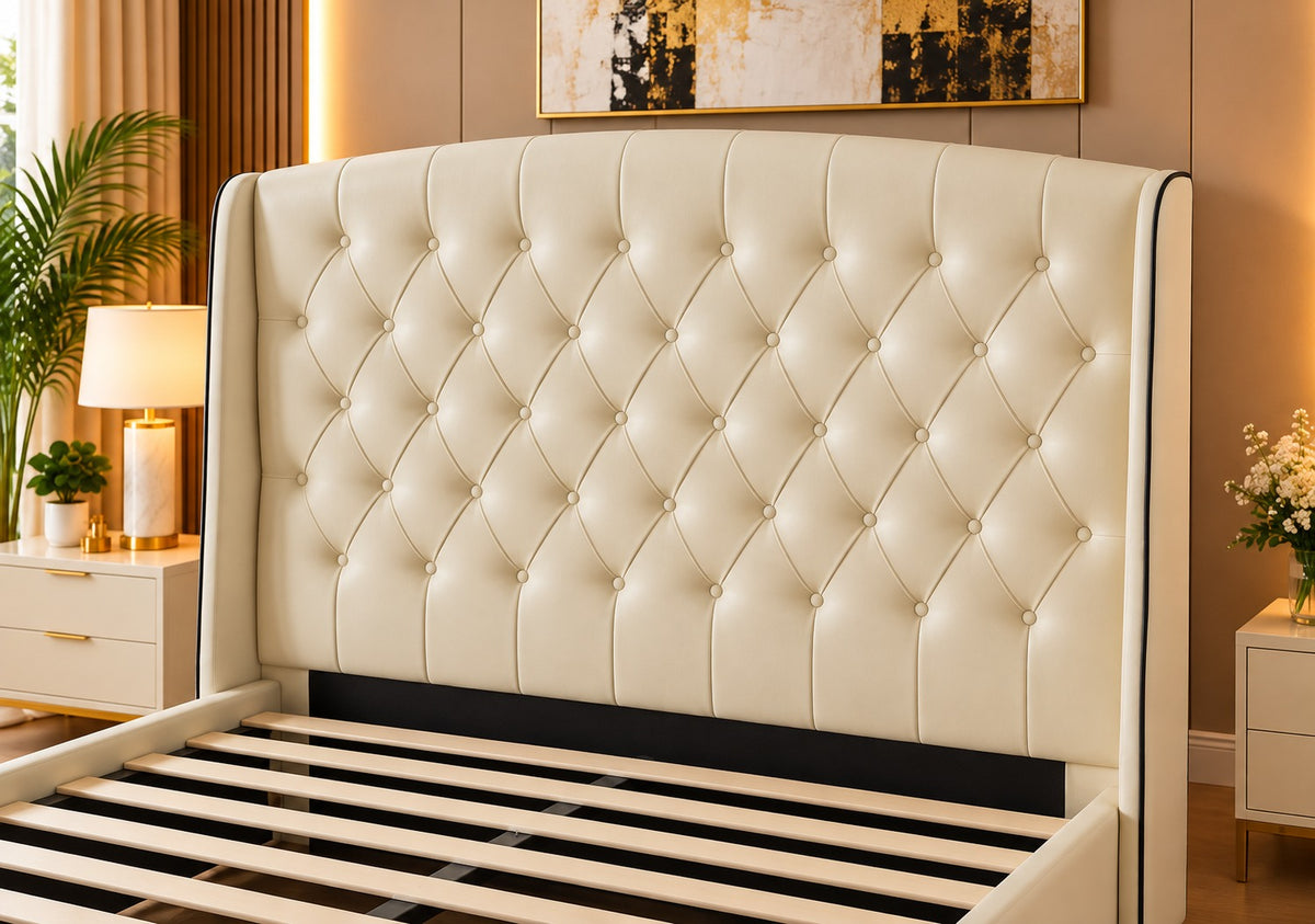Brand New RIO Cream Tufted Bed Frame | 4 Drawers | Queen Size | Sydney Wide Delivery