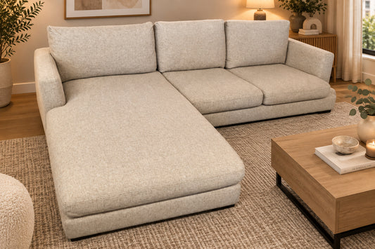 Freedom Beige L-Shape Sofa | Feather Comfort | Sydney Wide Delivery | Pre Owned