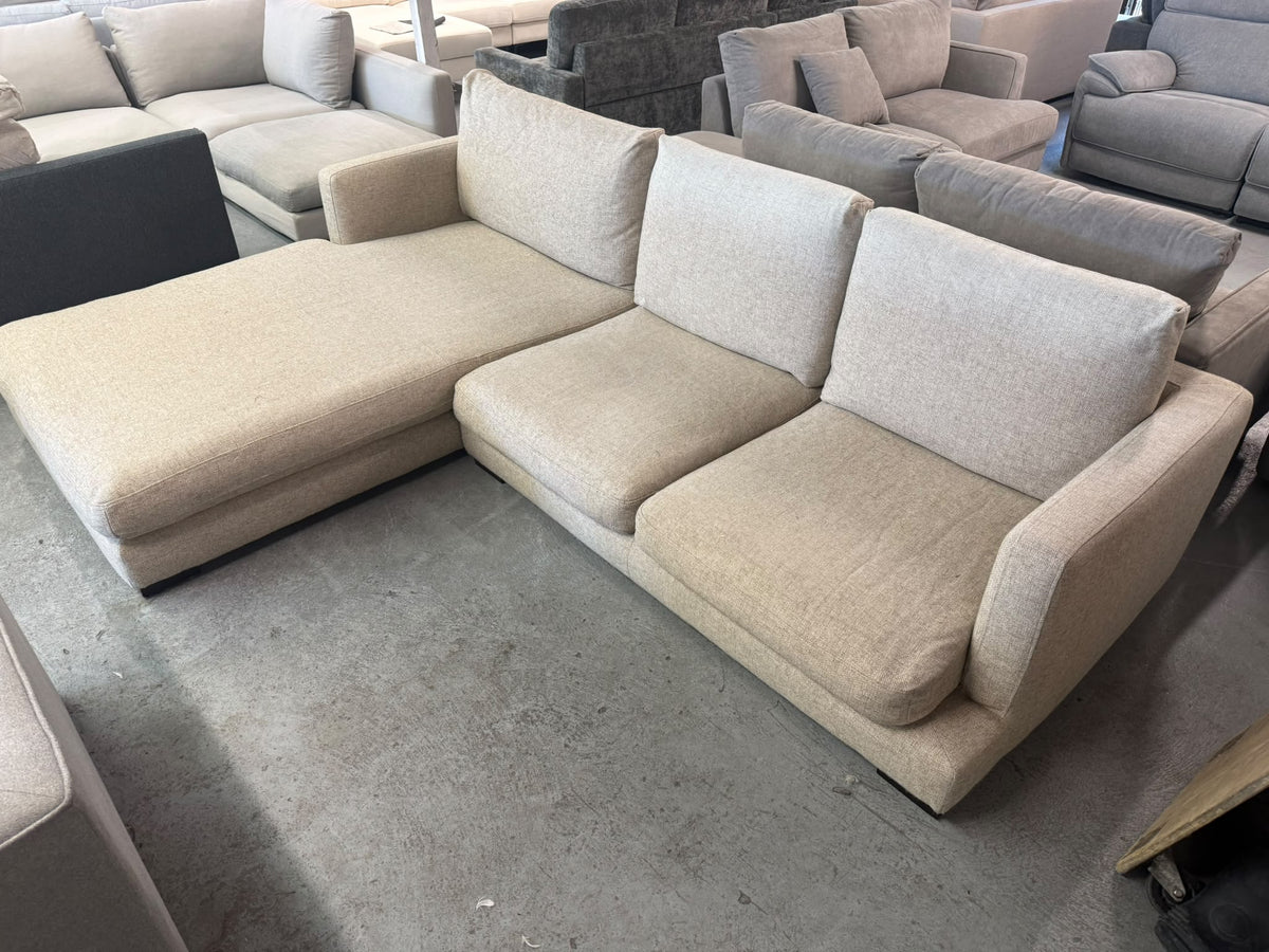 Freedom Beige L-Shape Sofa | Feather Comfort | Sydney Wide Delivery | Pre Owned