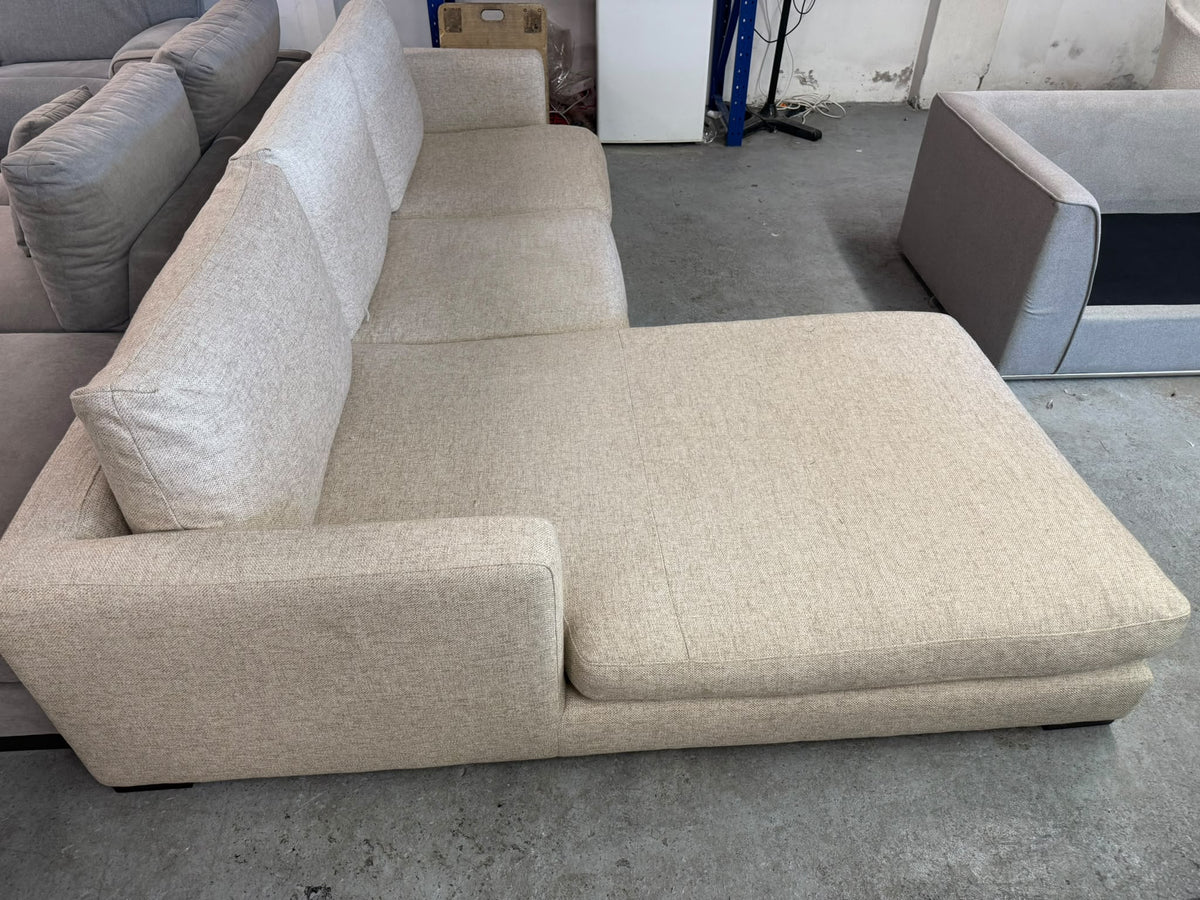 Freedom Beige L-Shape Sofa | Feather Comfort | Sydney Wide Delivery | Pre Owned