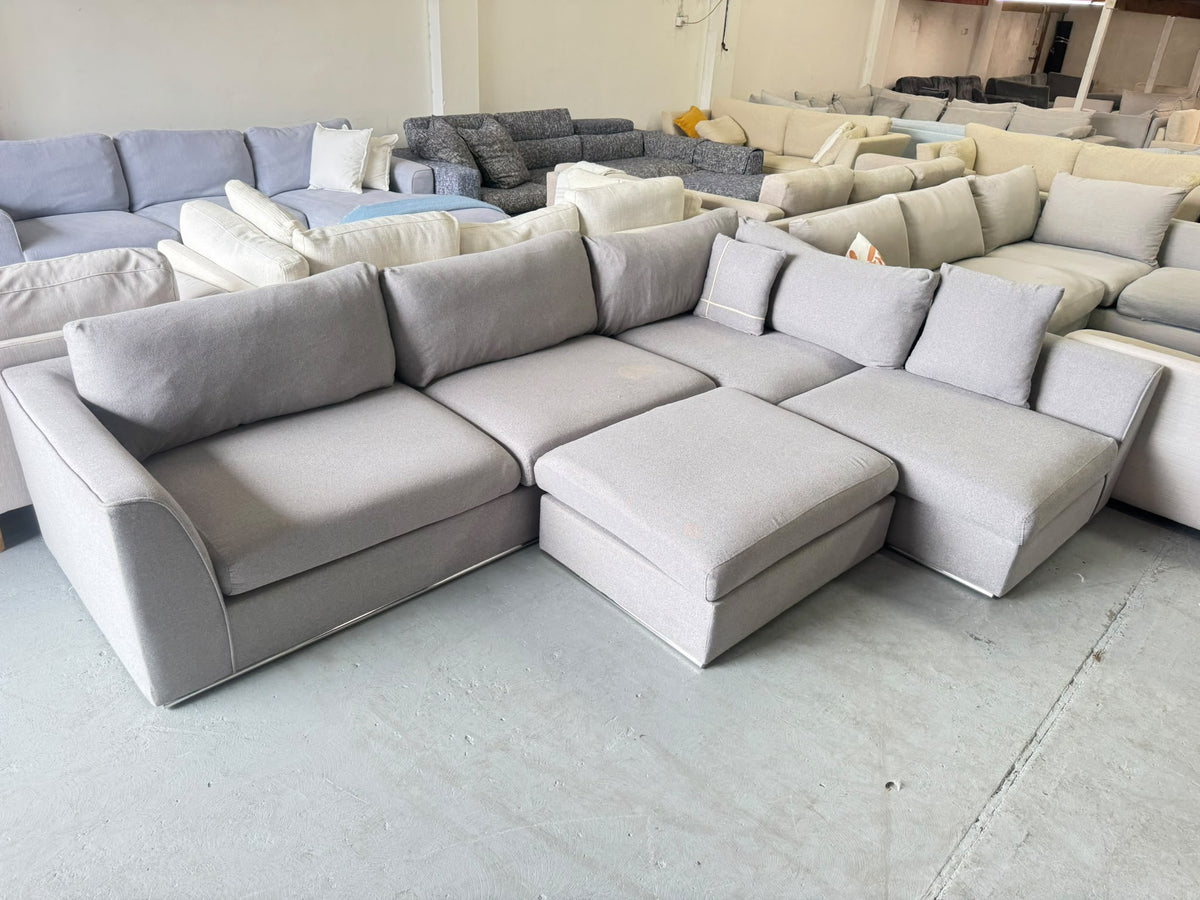 Focus On Furniture Light Grey L-Shape Sofa with Ottoman | Sydney Wide Delivery | Pre Owned