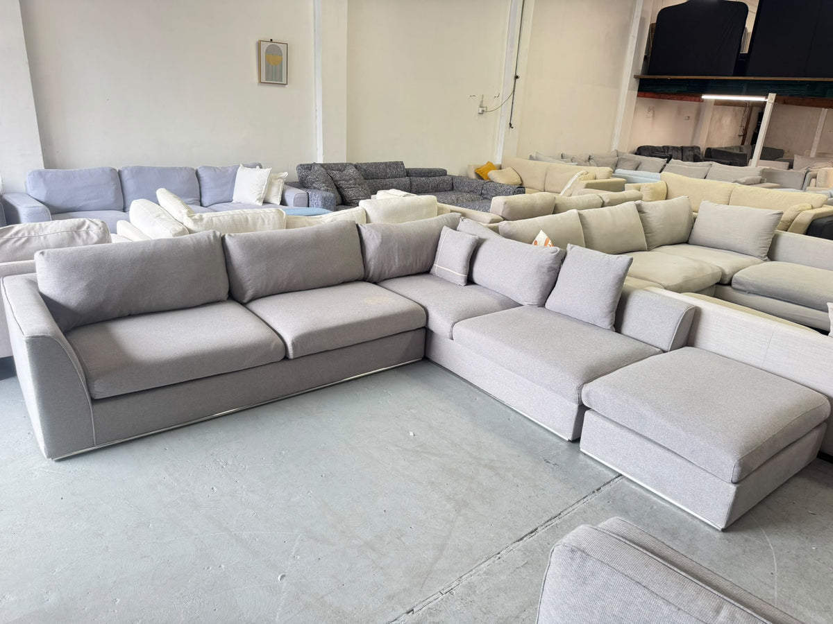 Focus On Furniture Light Grey L-Shape Sofa with Ottoman | Sydney Wide Delivery | Pre Owned