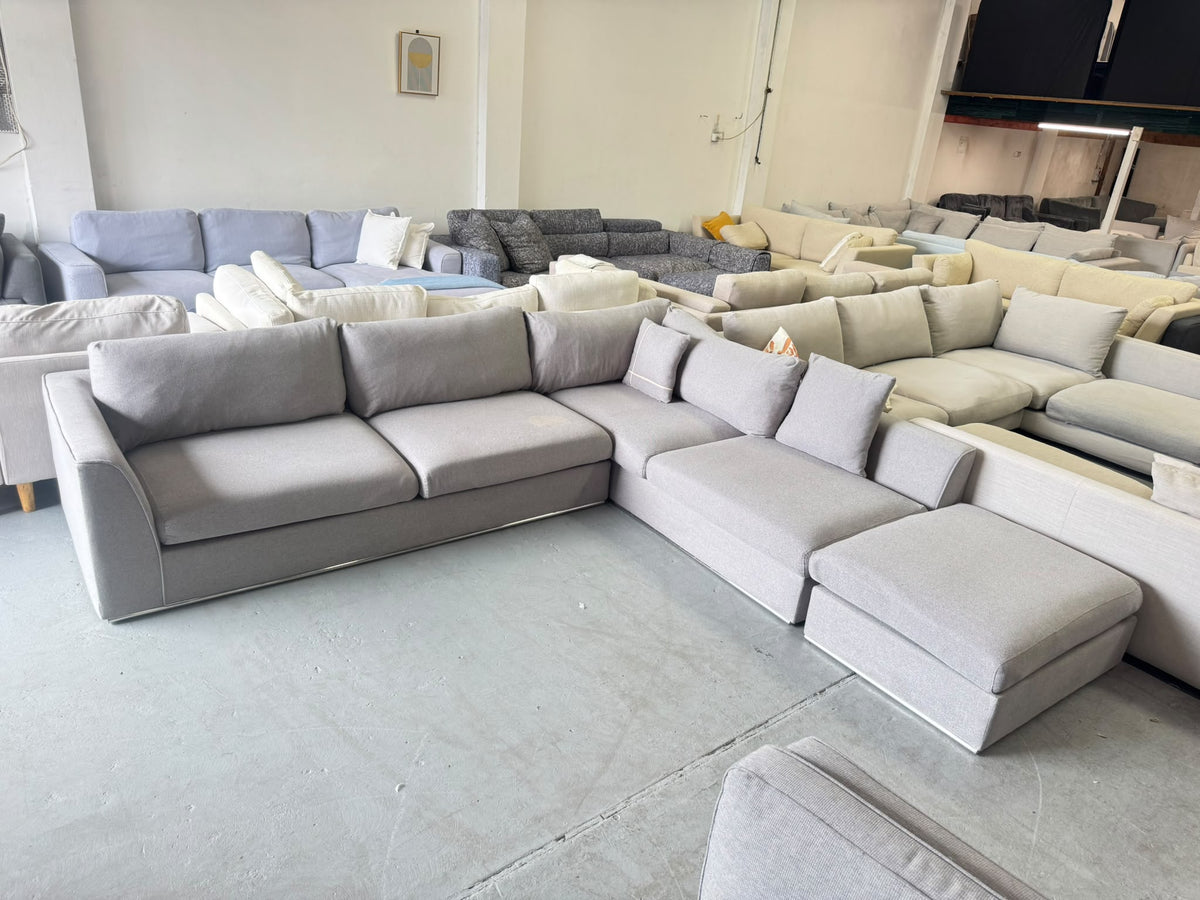 Focus On Furniture Light Grey L-Shape Sofa with Ottoman | Sydney Wide Delivery | Pre Owned