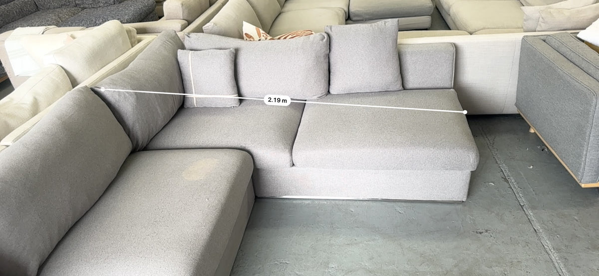 Focus On Furniture Light Grey L-Shape Sofa with Ottoman | Sydney Wide Delivery | Pre Owned
