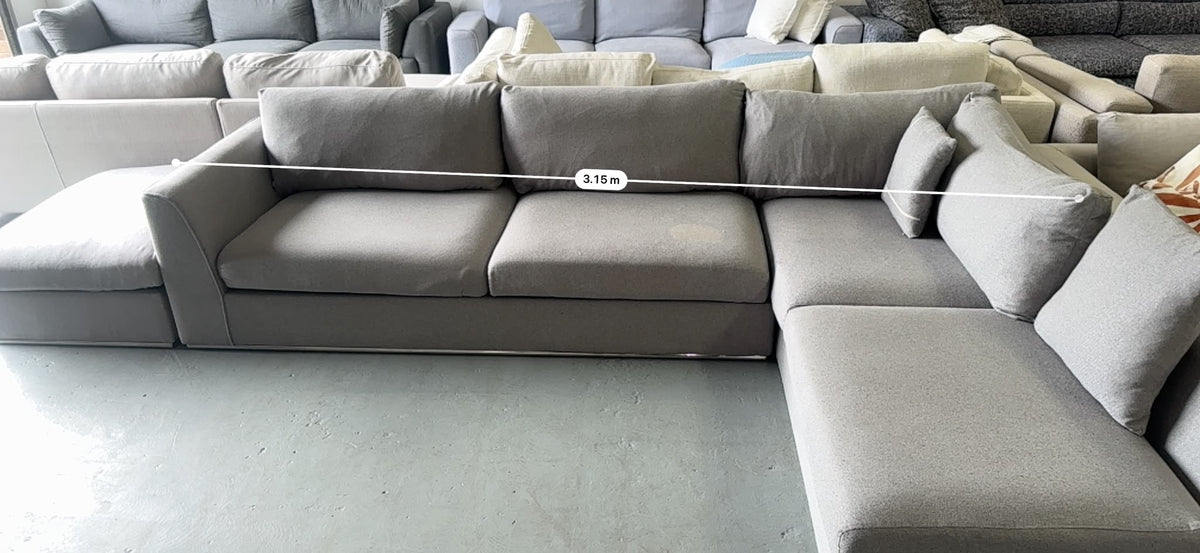 Focus On Furniture Light Grey L-Shape Sofa with Ottoman | Sydney Wide Delivery | Pre Owned