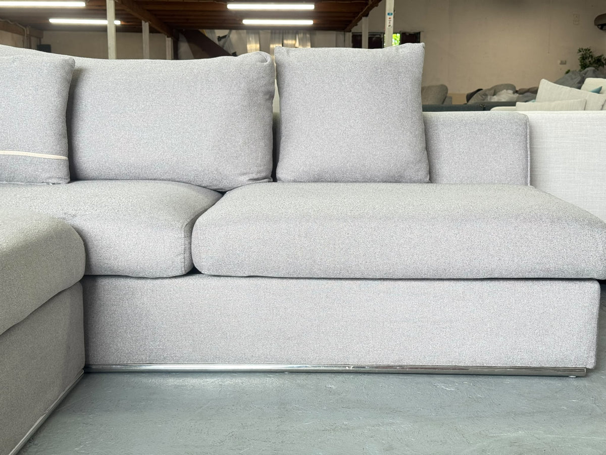 Focus On Furniture Light Grey L-Shape Sofa with Ottoman | Sydney Wide Delivery | Pre Owned