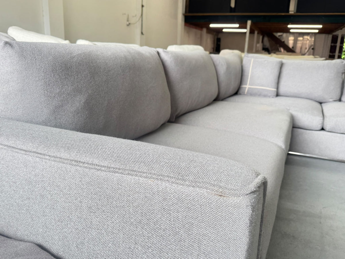 Focus On Furniture Light Grey L-Shape Sofa with Ottoman | Sydney Wide Delivery | Pre Owned