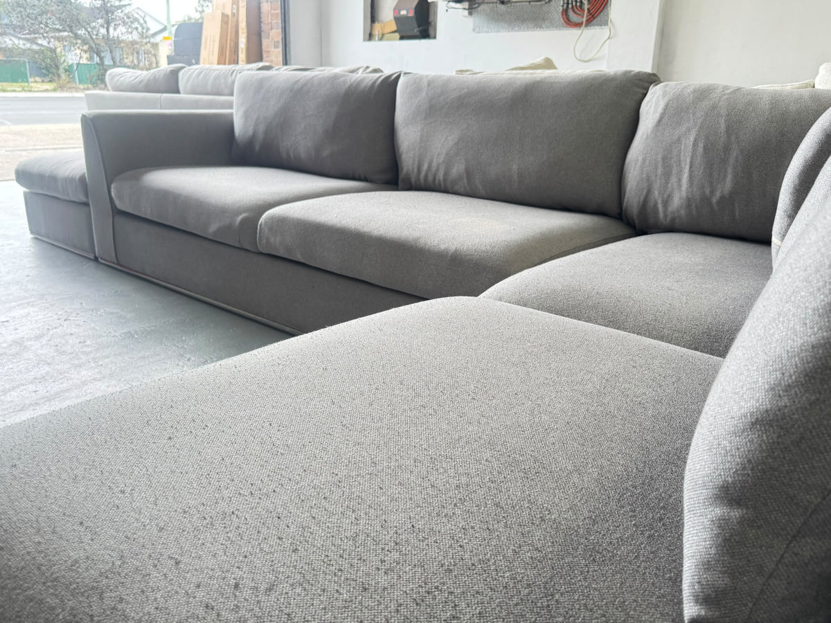 Focus On Furniture Light Grey L-Shape Sofa with Ottoman | Sydney Wide Delivery | Pre Owned