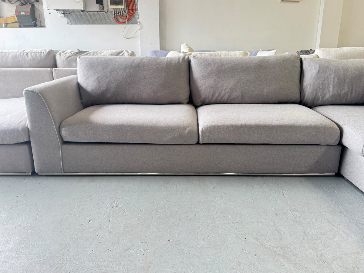 Focus On Furniture Light Grey L-Shape Sofa with Ottoman | Sydney Wide Delivery | Pre Owned