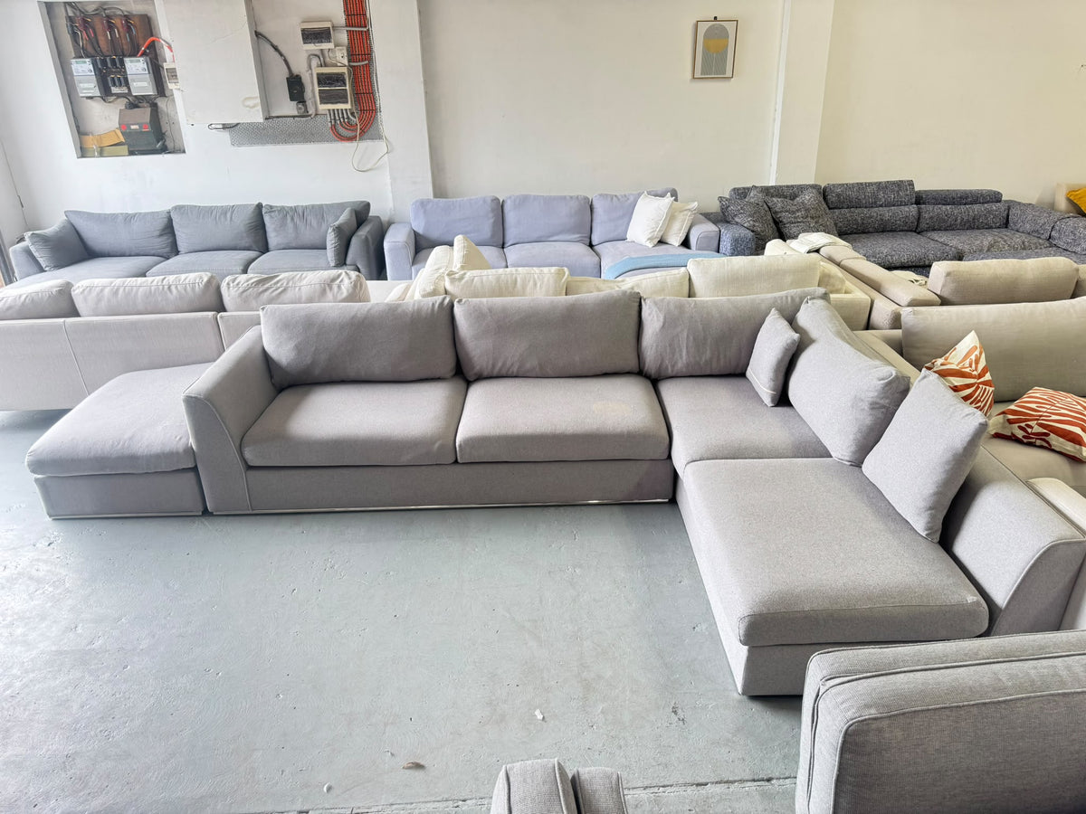 Focus On Furniture Light Grey L-Shape Sofa with Ottoman | Sydney Wide Delivery | Pre Owned