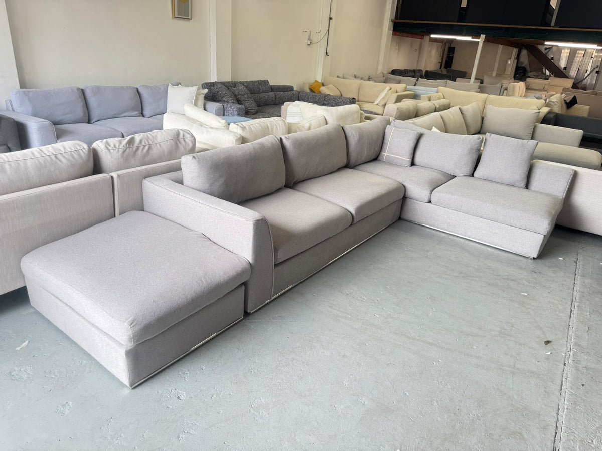 Focus On Furniture Light Grey L-Shape Sofa with Ottoman | Sydney Wide Delivery | Pre Owned