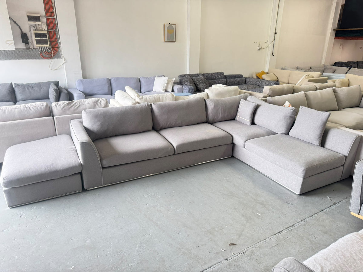 Focus On Furniture Light Grey L-Shape Sofa with Ottoman | Sydney Wide Delivery | Pre Owned