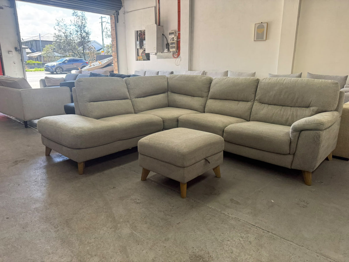 Plush L-Shape Corner Sofa & Storage Ottoman | Sydney Wide Delivery | Pre Owned