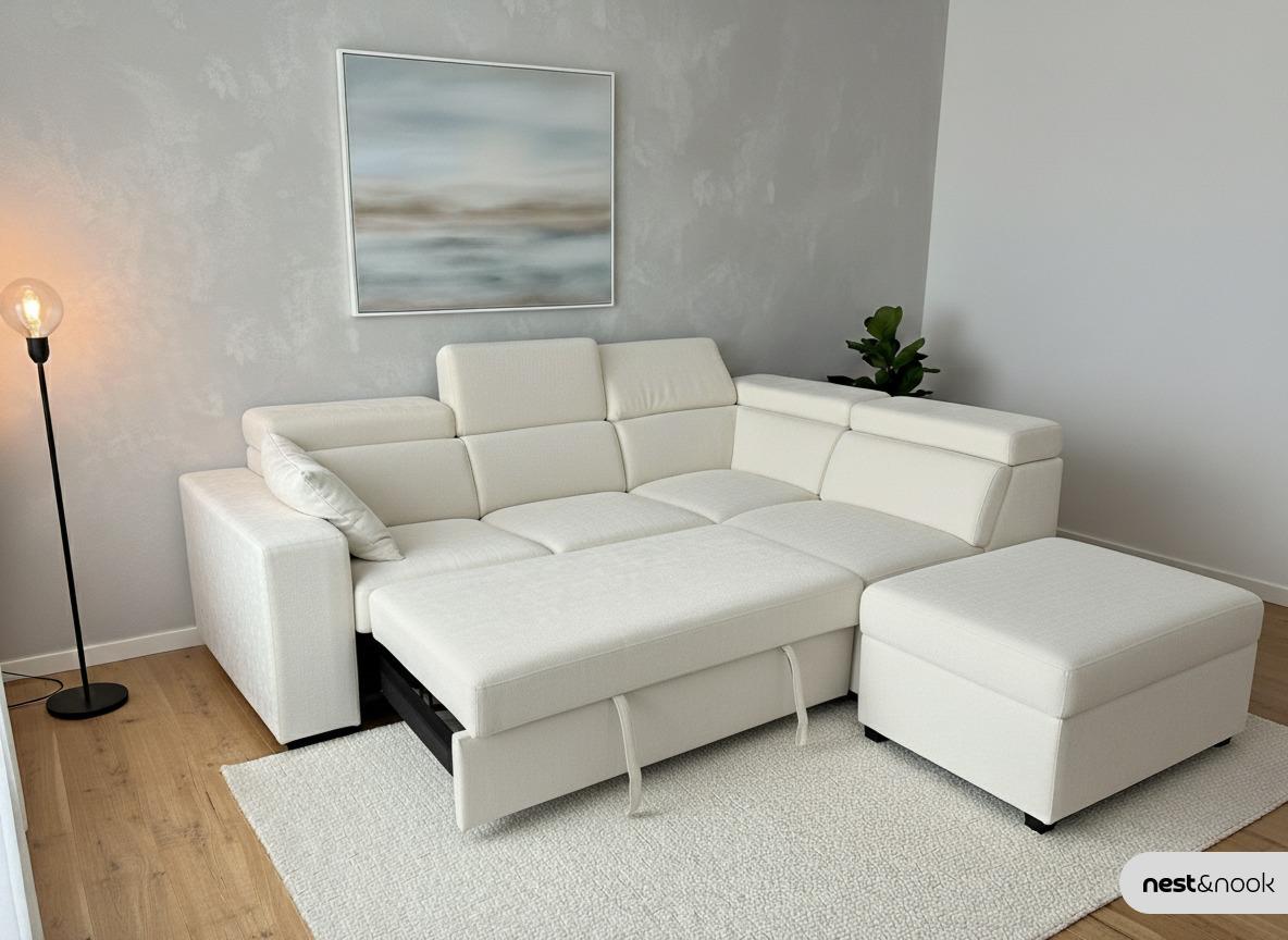 BRAND NEW - L-SHAPE SOFA BED WITH OTTOMAN – FREE DELIVERY