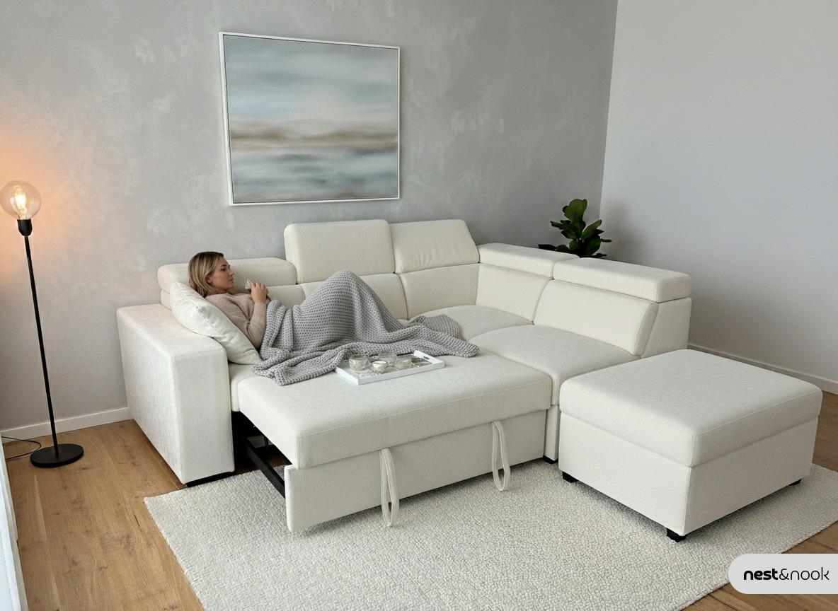 BRAND NEW - L-SHAPE SOFA BED WITH OTTOMAN – FREE DELIVERY