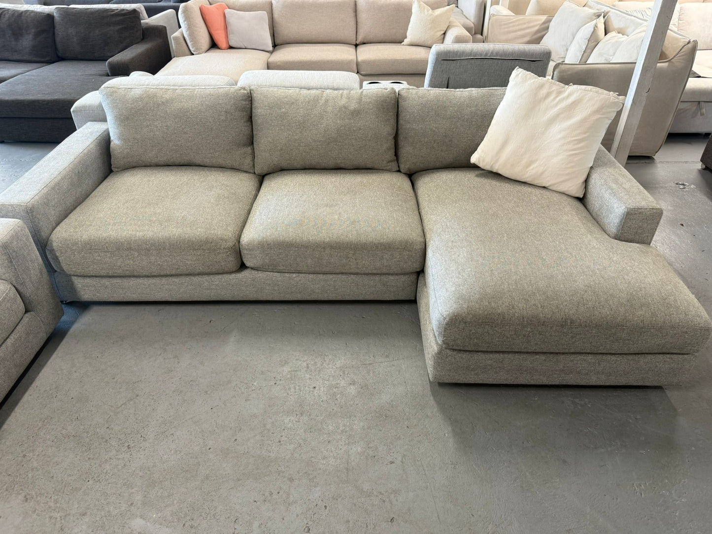 ⭐️ Grey L shape + rotating arm chair | Pre-owned – Steam cleaned | SYDNEY WIDE DELIVERY