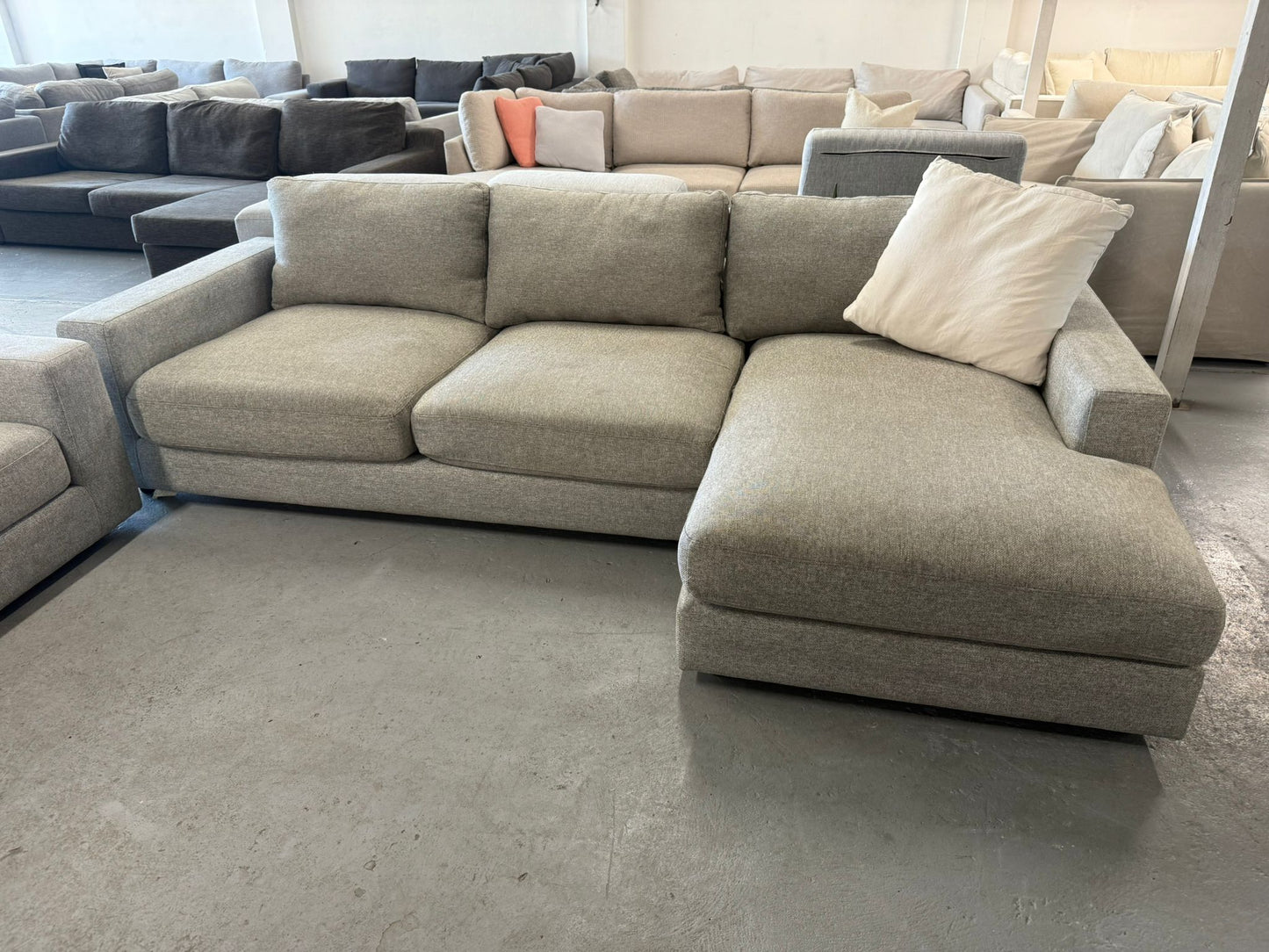 ⭐️ Grey L shape + rotating arm chair | Pre-owned – Steam cleaned | SYDNEY WIDE DELIVERY