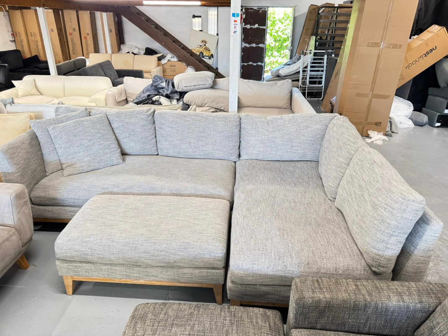 ⭐️ Grey L-shape Sofa with Ottoman | Pre-owned – Steam cleaned | SYDNEY WIDE DELIVERY
