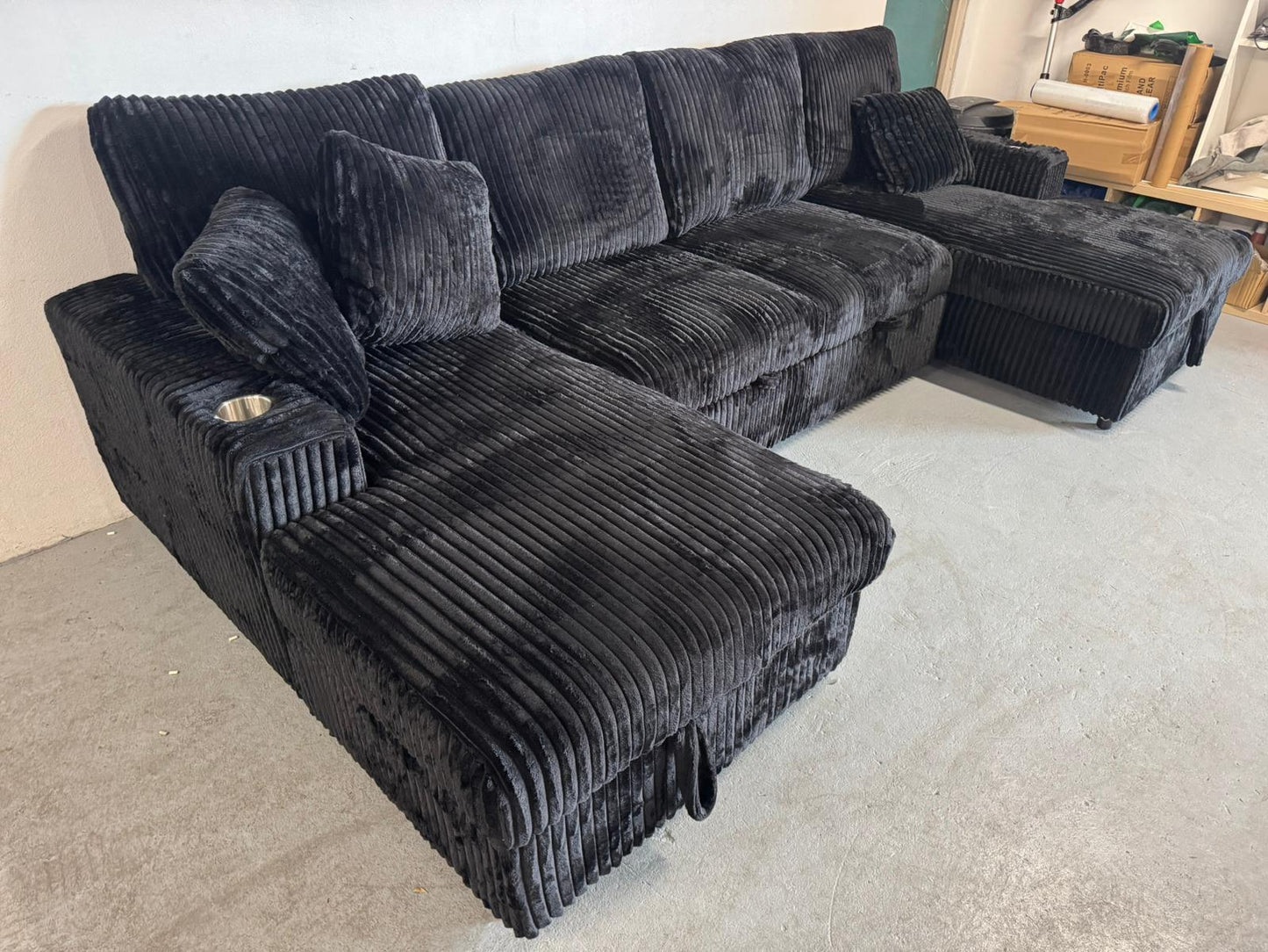 🌟 Brand New Black U-Shape Sofa Bed – Modern Comfort Meets Smart Design 🌟