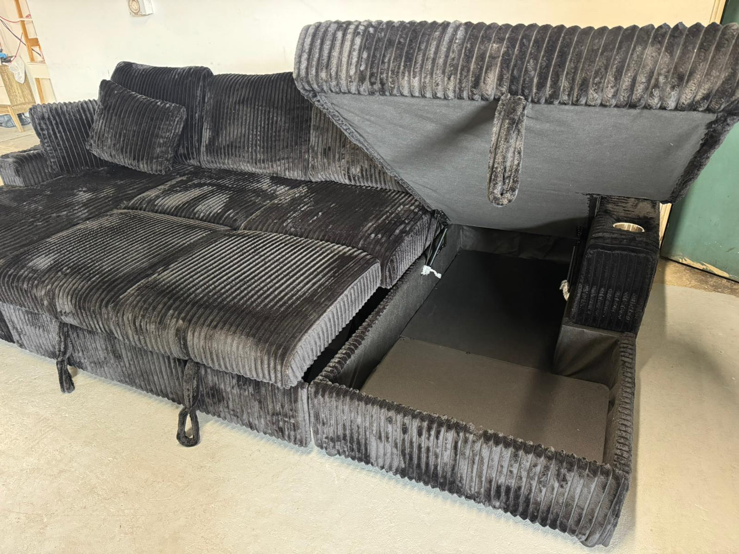 🌟 Brand New Black U-Shape Sofa Bed – Modern Comfort Meets Smart Design 🌟