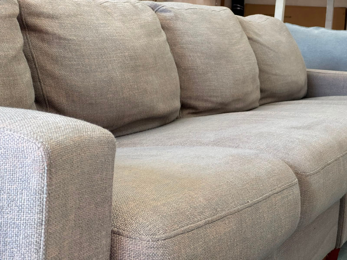 Plush Beige L-Shape Sofa – 4 Wide Seats | Pre-Owned | Steam Cleaned | Sydney-Wide Delivery
