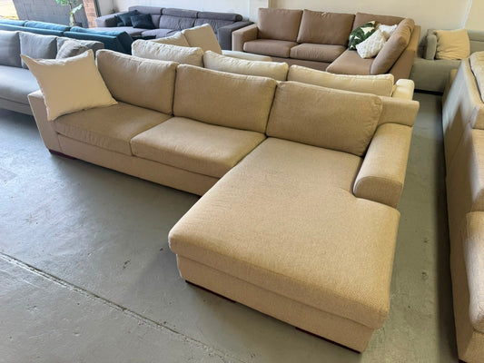 Plush Beige L-Shape Sofa | Pre-Owned | Steam Cleaned | Sydney Wide Delivery